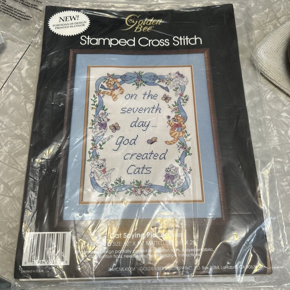 Golden Bee Cat Saying Picture Stamped Cross Stitch Kit #20307